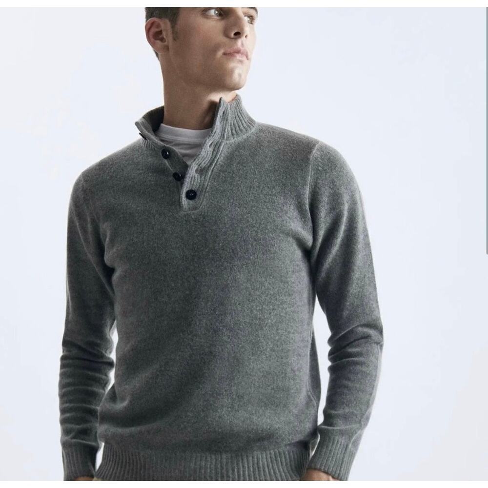 Mens Aqua Lambs Wool Academia Quiet Luxury Sweater Preppy S